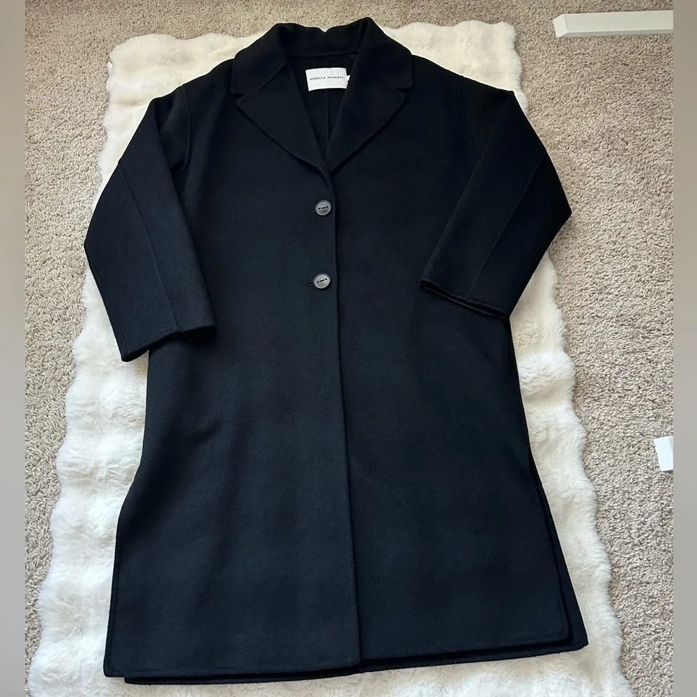 Rebecca Minkoff Relaxed Double Face Black Wool Blend Coat-M - Picture 6 of 11